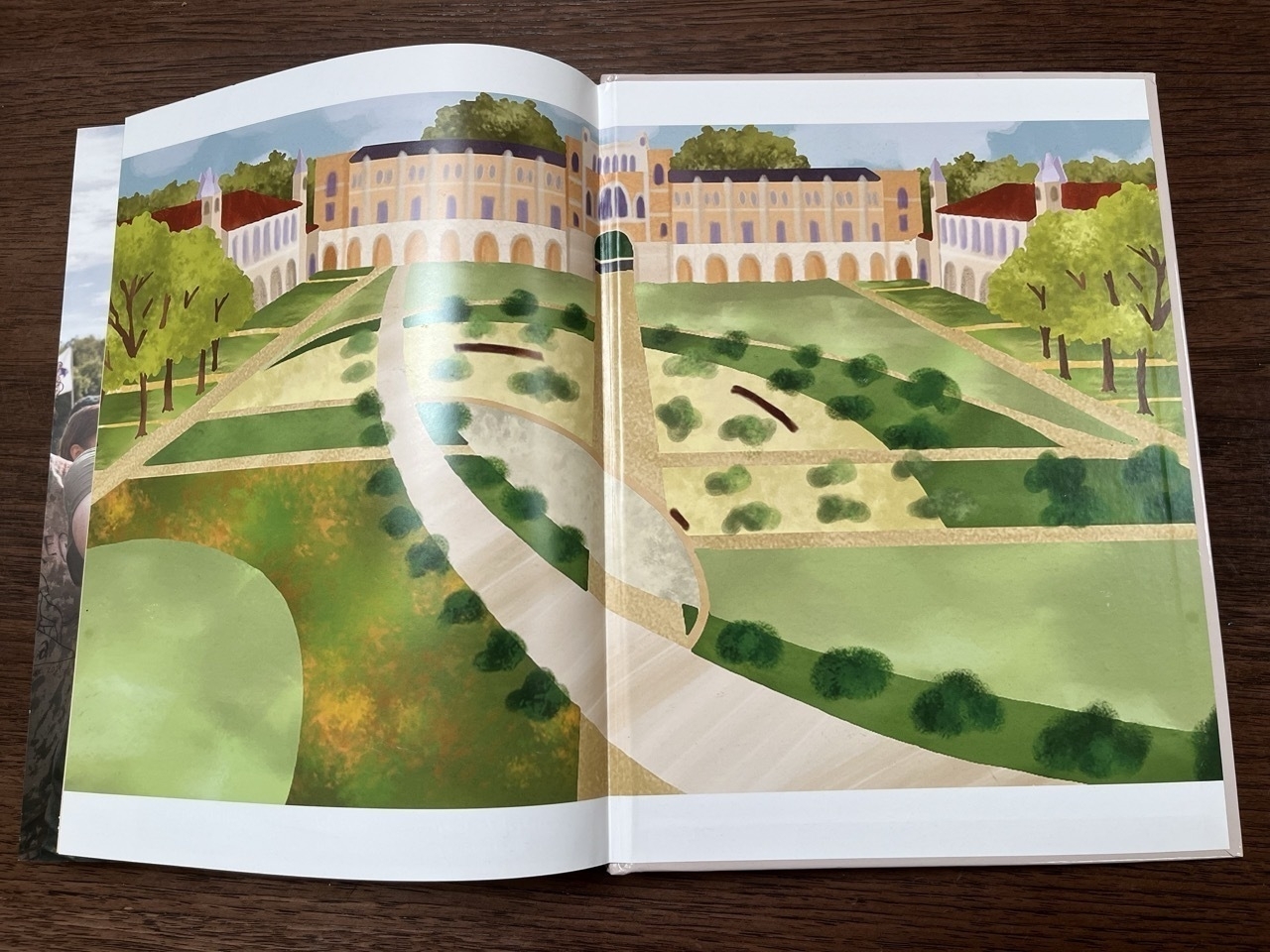 Back endpaper of the Rice University 2024 yearbook showing an artistic view of the academic quad