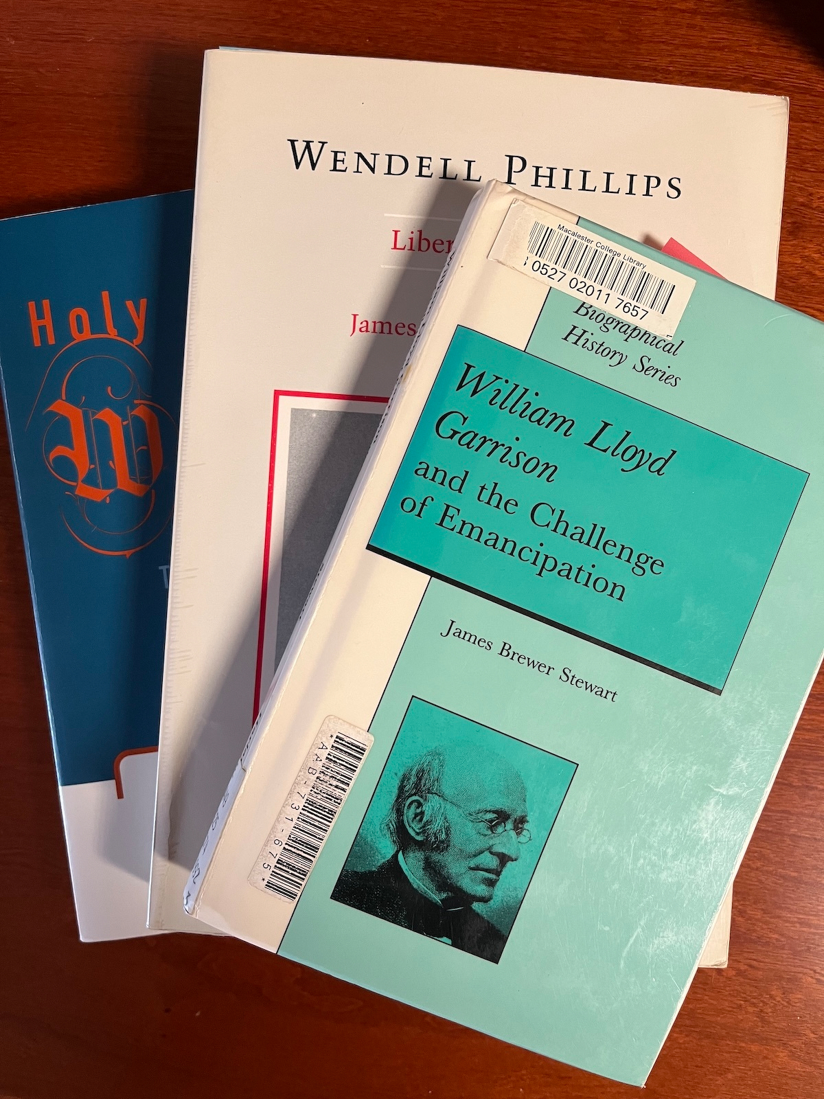 Photograph of three books written by James Brewer Stewart.